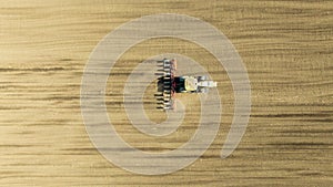 Aerial view of tractorÂ sowing in agriculture area